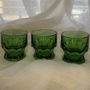 Vintage Mosser Glass Emerald Green Georgian Honeycomb 3 inch Tumblers - Set of 3